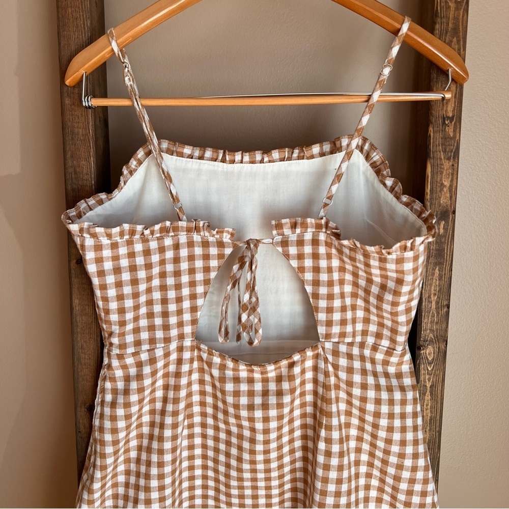 Cotton Candy LA Tan & White Gingham Spaghetti Strap Dress - Picture 4 of 8
